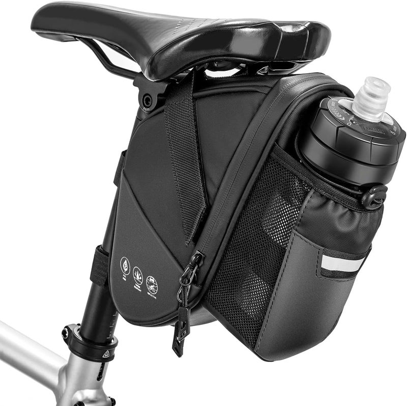 CALLCASE Bike Seat Bag, Bicycle Saddle Bag Under Seat Cycling Seat Pack with Water Bottle Holder for Mountain Road Bikes Black - Image 1